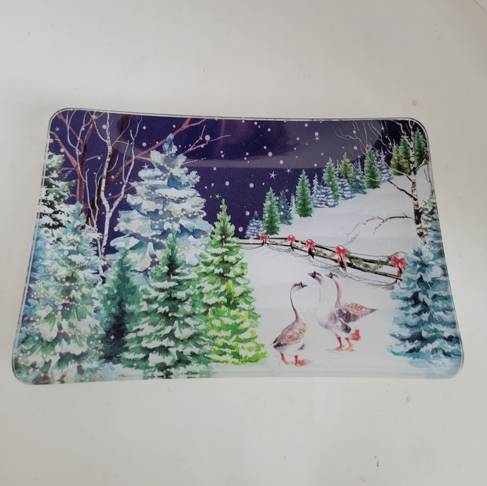 Michel Design Works Rectangular Glass Soap Dish, Trinket Dish Christmas Snow